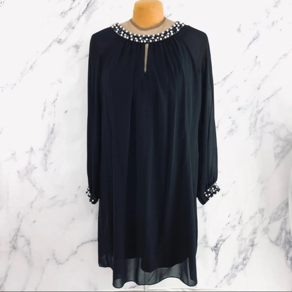SLNY cocktail pearl beaded dress